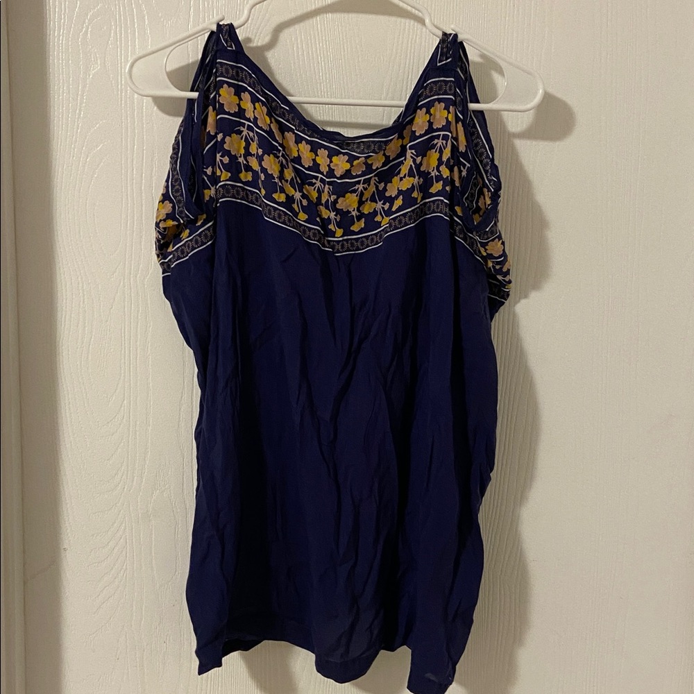 Navy Blue and Yellow Floral Top